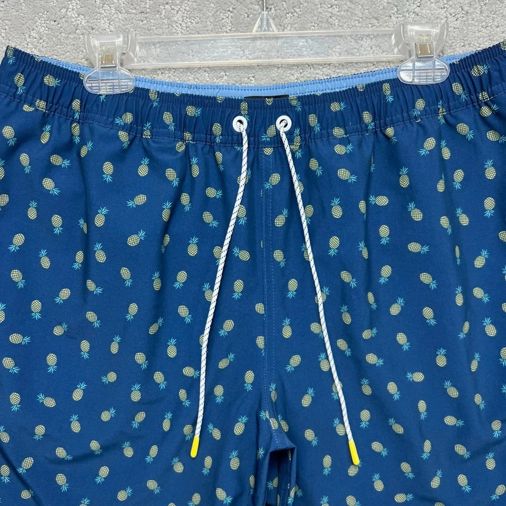 Bonobos Swim Trunks Mens Large Dark Blue 7 Inch Inseam Pineapple Print Lined